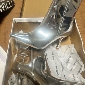 Wild Diva Metallic Silver Heeled Boots